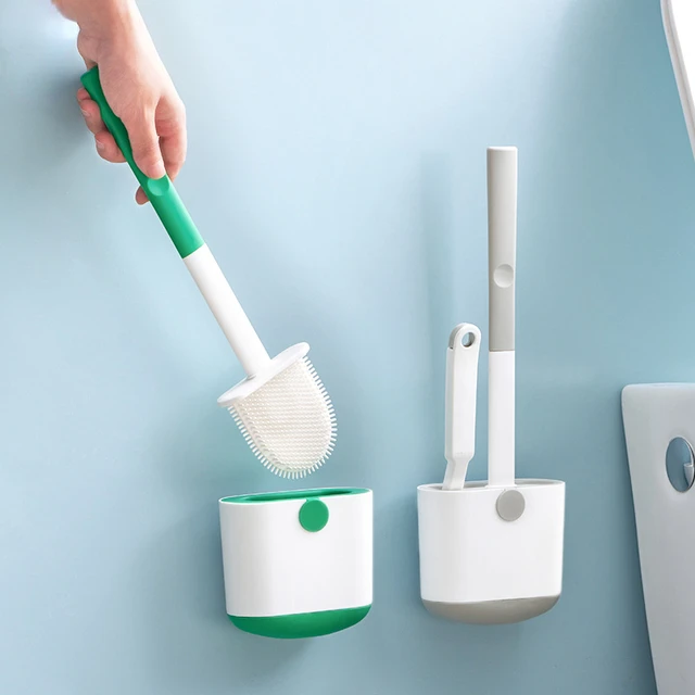 Wc -Kefe Beállított Falra Szerelt Lefolyó Tartóval Szilikon Lapos Fej Rugalmas Puha Sörték Tisztító Kefe