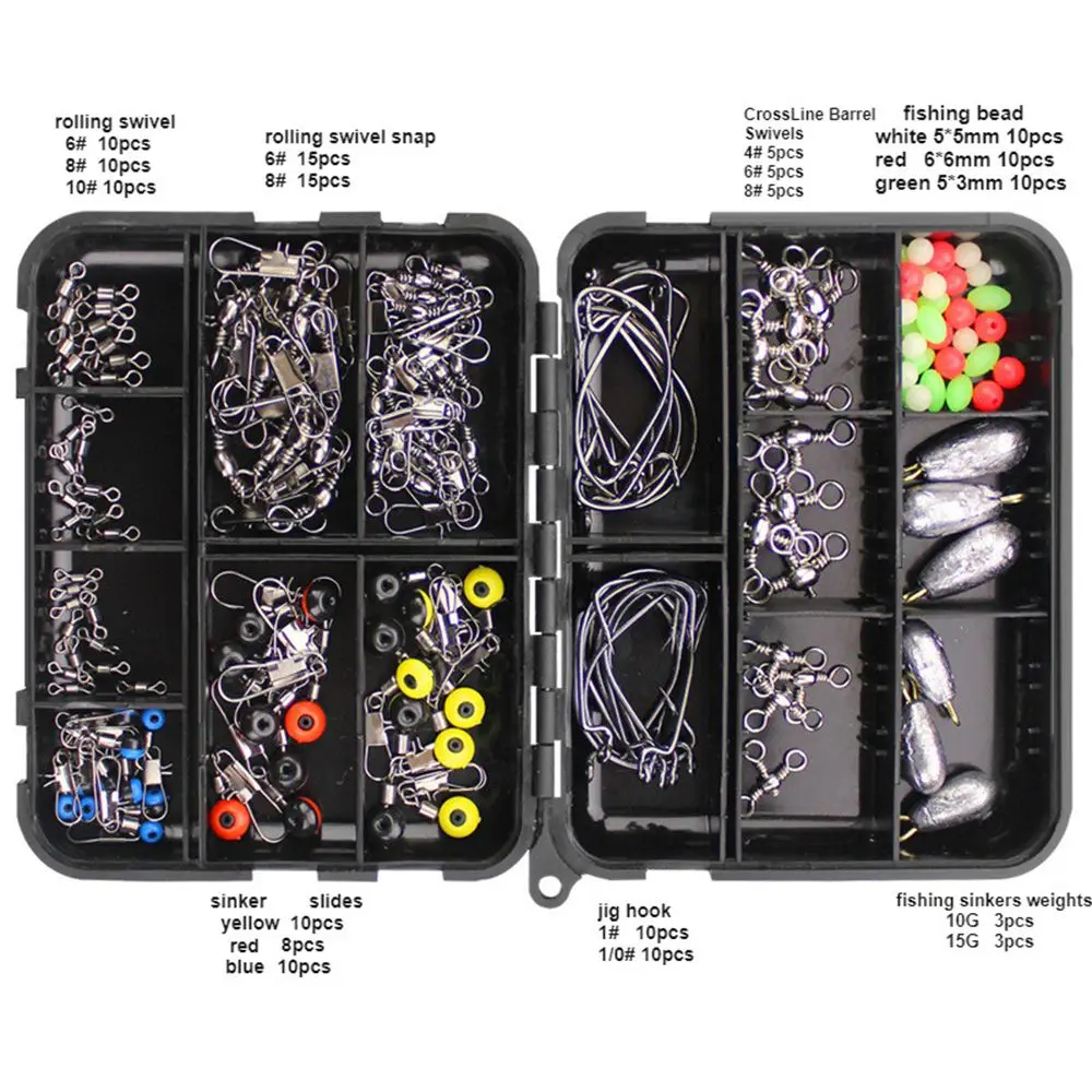 263pcs Fishing Small Accessories Set Crank Hooks Swivel Snaps