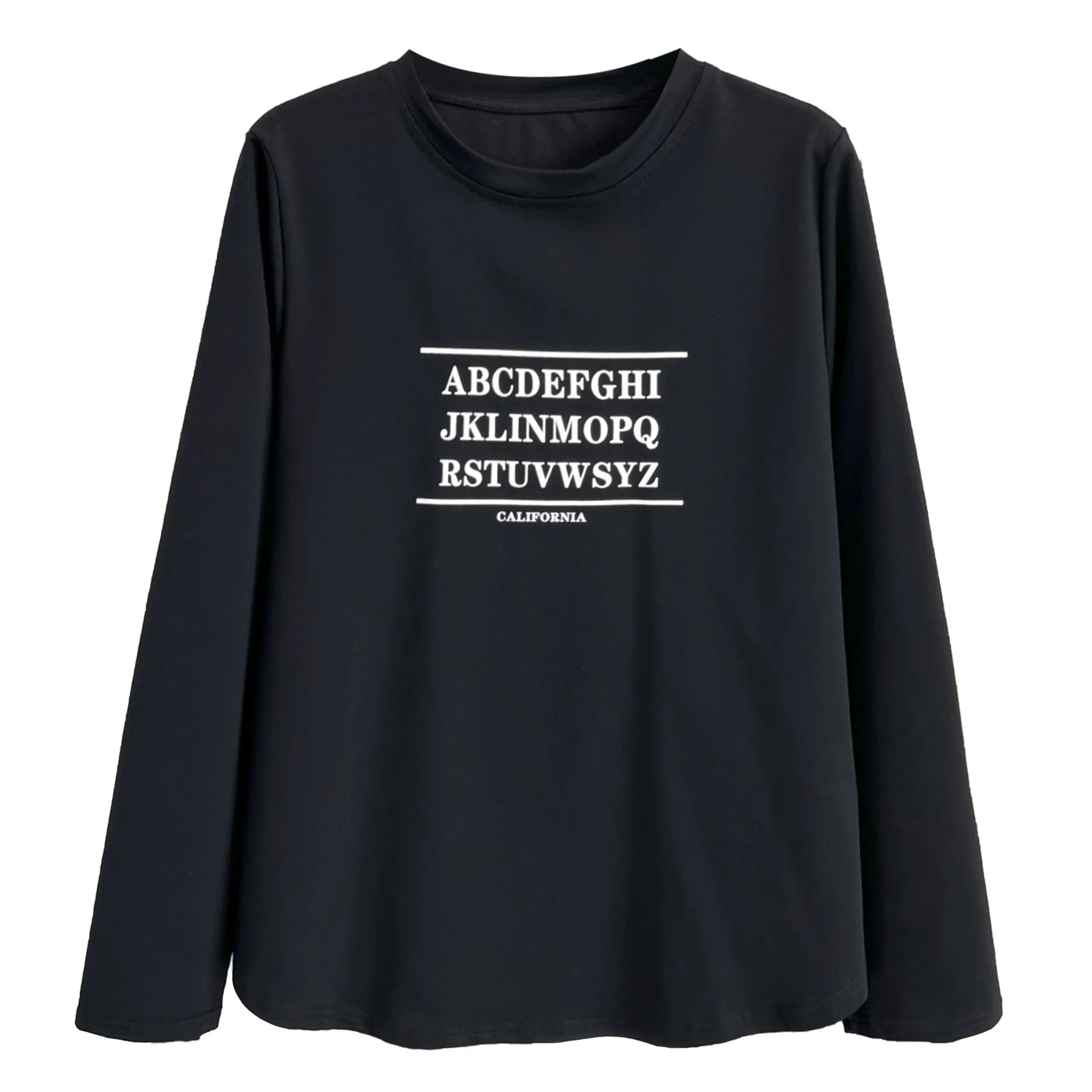 Autumn Plus Size Basic T-Shirt Women 2024 New Loose Fashion Simple Printed Letters Tees Casual Long Sleeve Tops 684