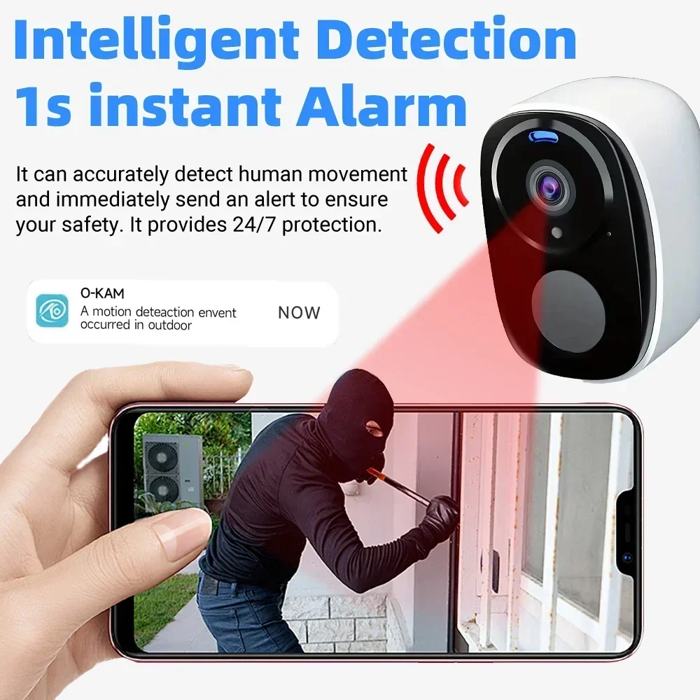 2K 5MP Solar Security Camera Wireless Outdoor Color Night Vision Battery Powered Support 2.4G WiFi, PIR, Waterproof, 2-Way Alexa 3