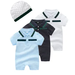 Ensemble de vêtements pour bébés filles et garçons, 2 pièces, barboteuse à manches courtes + chapeau, tenue d'été pour enfants 