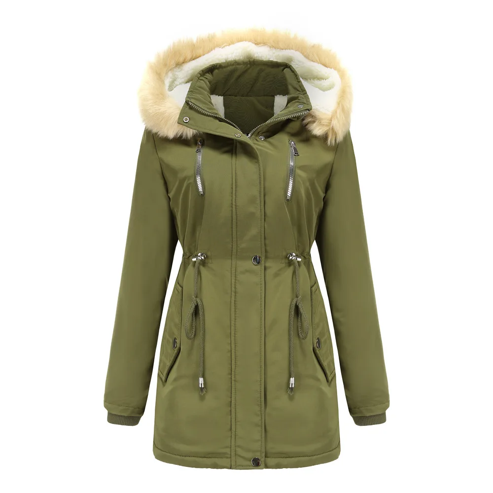 Lamb fleece Women's Winter Down Jacket Coat Parkas Detachable Cap Fur Hooded Woman Clothes Padded Puffer Jacket Outerwear HWY274