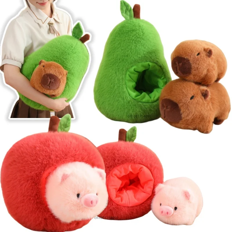 Soft Stuffed Capybara in Avocado Ferry Plush Pig Hide In Apple Plush ...