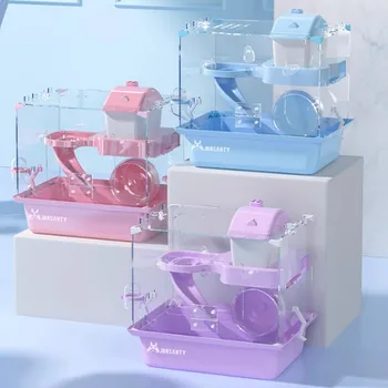 Pacchetto di forniture per criceti in plastica per casetta per animali domestici con gabbia per criceti di lusso trasparente a doppio nido