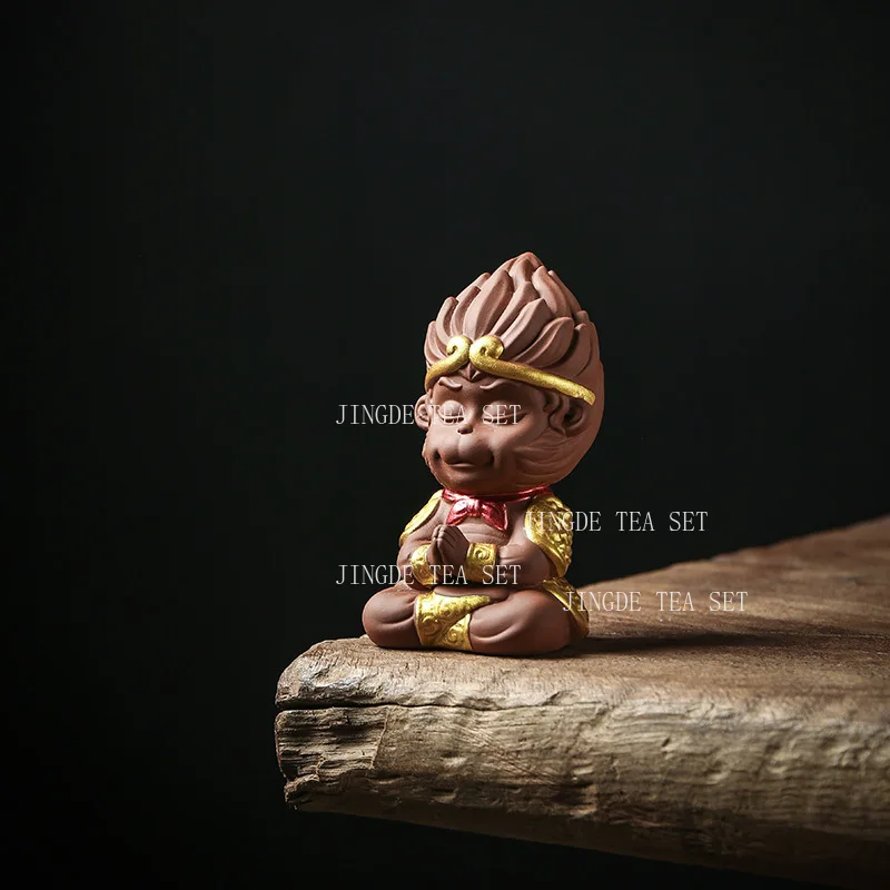 1pcs  Purple Clay Tea Pet Decoration Ornament Creative Chinese Style Monkey King Semi Handmade Tea Set Accessories Sun Wukong