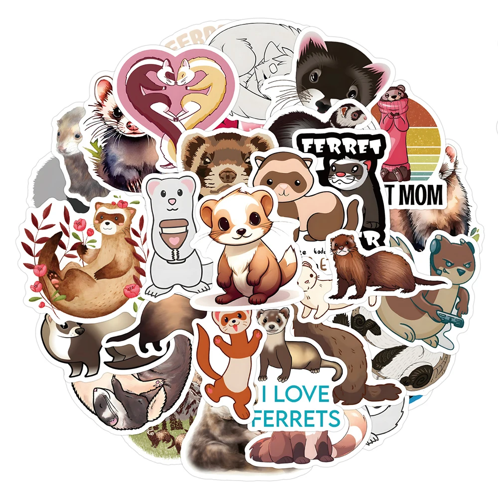 10/30/50/100pcs Kawaii Ferret Animal Stickers Decals Decoration Laptop Phone Case Fridge Cartoon Scrapbook Stationery Sticker