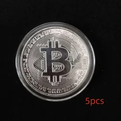 Gold Plated Bitcoin Commemorative Coin - Collectible Art Piece (Silver - 5pcs)