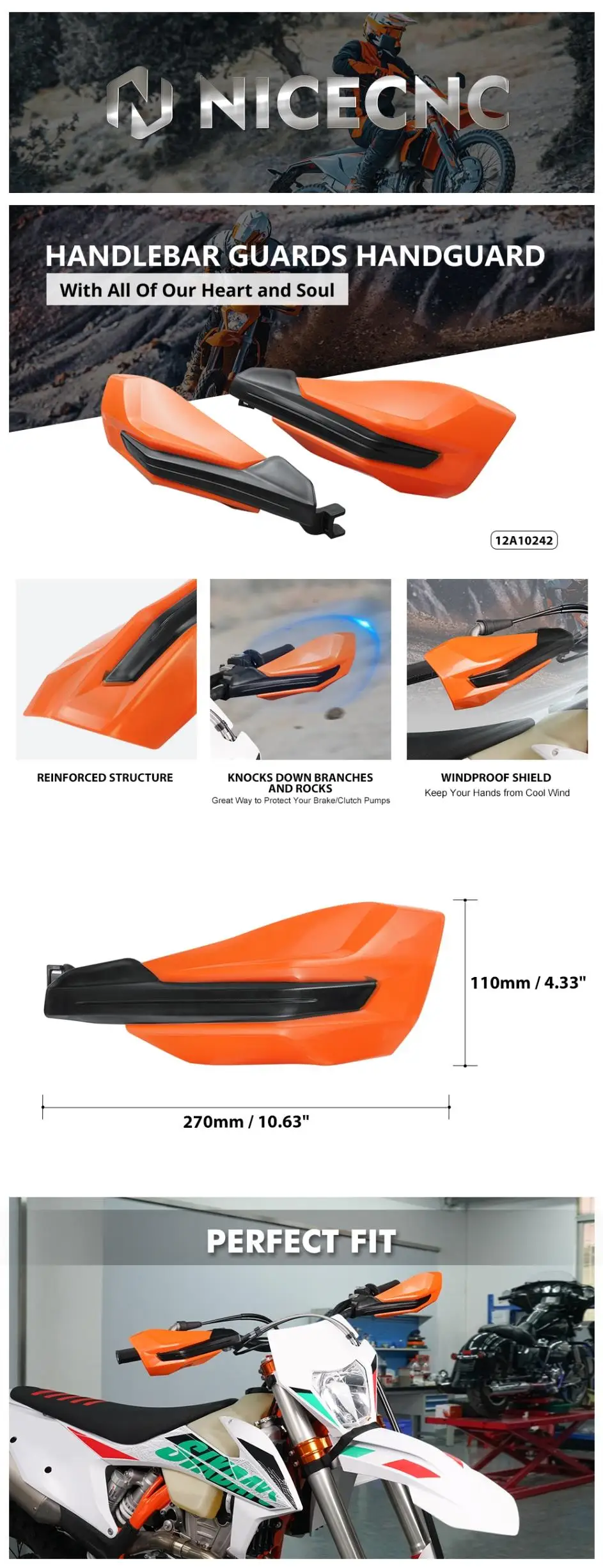 NICECNC Für KTM EXC 300 TPI EXC 450 SX 125 EXCF 350 SXF 450 SX XC XCF XCW EXC-F EXC Sechs Tage 2014-2023 Lenker Guards Handschutz – Detail 1