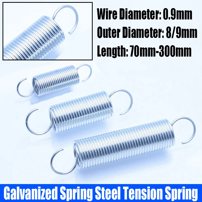 

0.9mm Wire Diameter Galvanized Spring Steel Extension Tension Spring Coil Spring S Hook Pullback Spring Outer Diameter 8mm/9mm