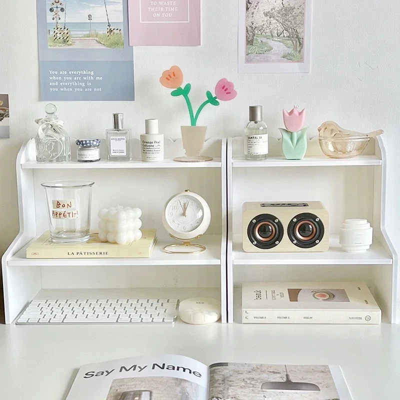 Double-Layer Desktop Shelf Storage Rack Books and Stationery Organizer Cosmetics Storage Shelf for Home and Office