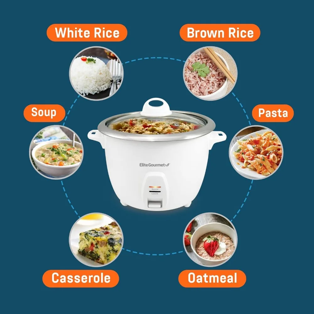 Elite Gourmet 6-Cup Rice Cooker with 304 Stainless-Steel Inner Pot