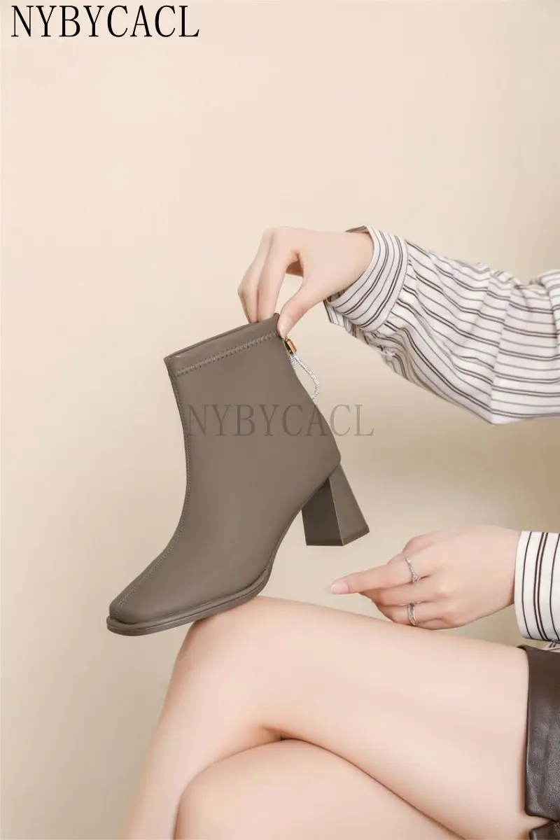 New Women Ankle Boots Thick Heels Short Boot Fashion Winter Shoes Women Ins Autumn Daily Office Lady Footwear Size 35-40