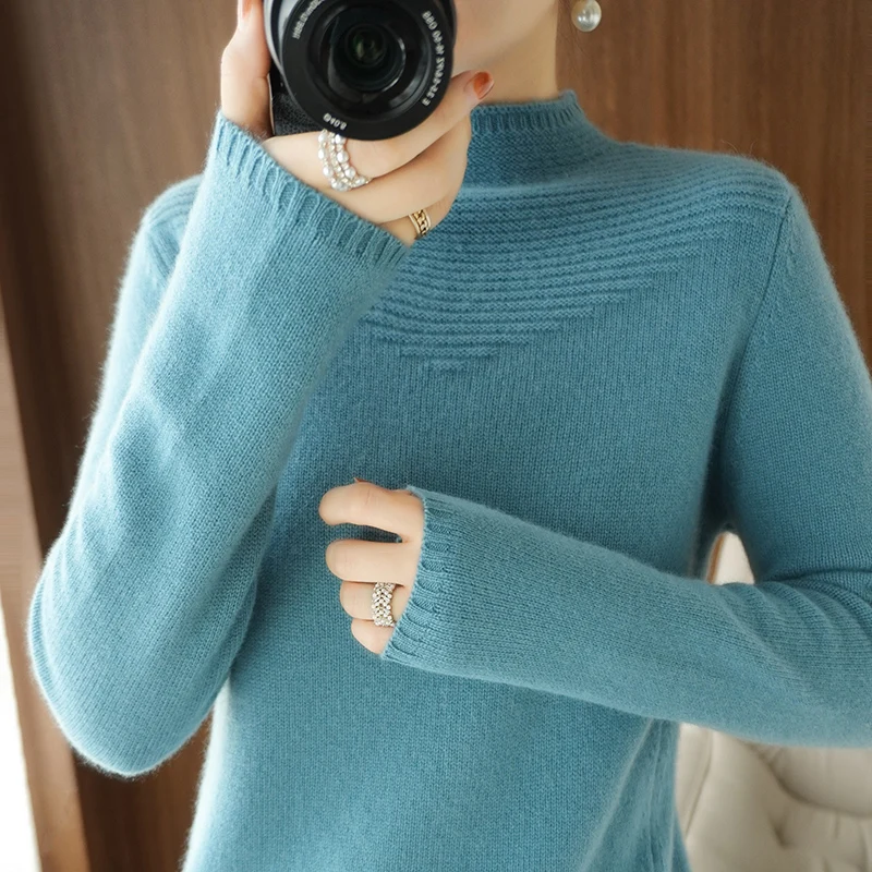 

Autumn and Winter New Cashmere Half Turtleneck Pullover Sweater Women's Long Sleeve Korean Thick Sole Woolen Sweater Women's We