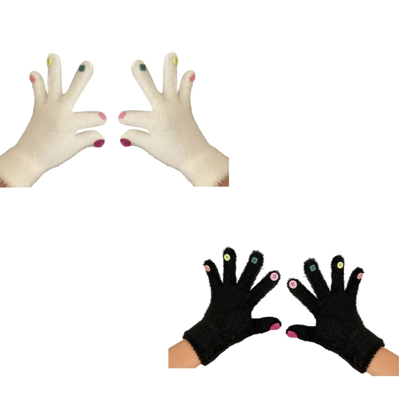 

Black/ White Knit Glove Winter Full Finger Two Finger Exposed Glove for Teens