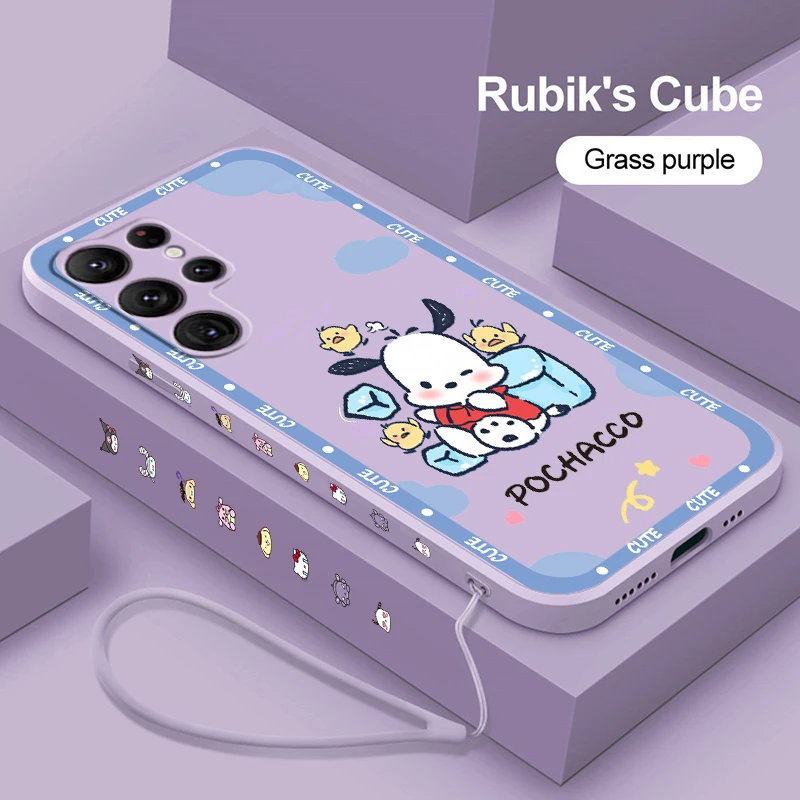 

Pochacco Cute For Samsung Galaxy S24 S23 Ultra S22 S21 S20 S10 Plus Pro FE Lite Liquid Left Rope Phone Case