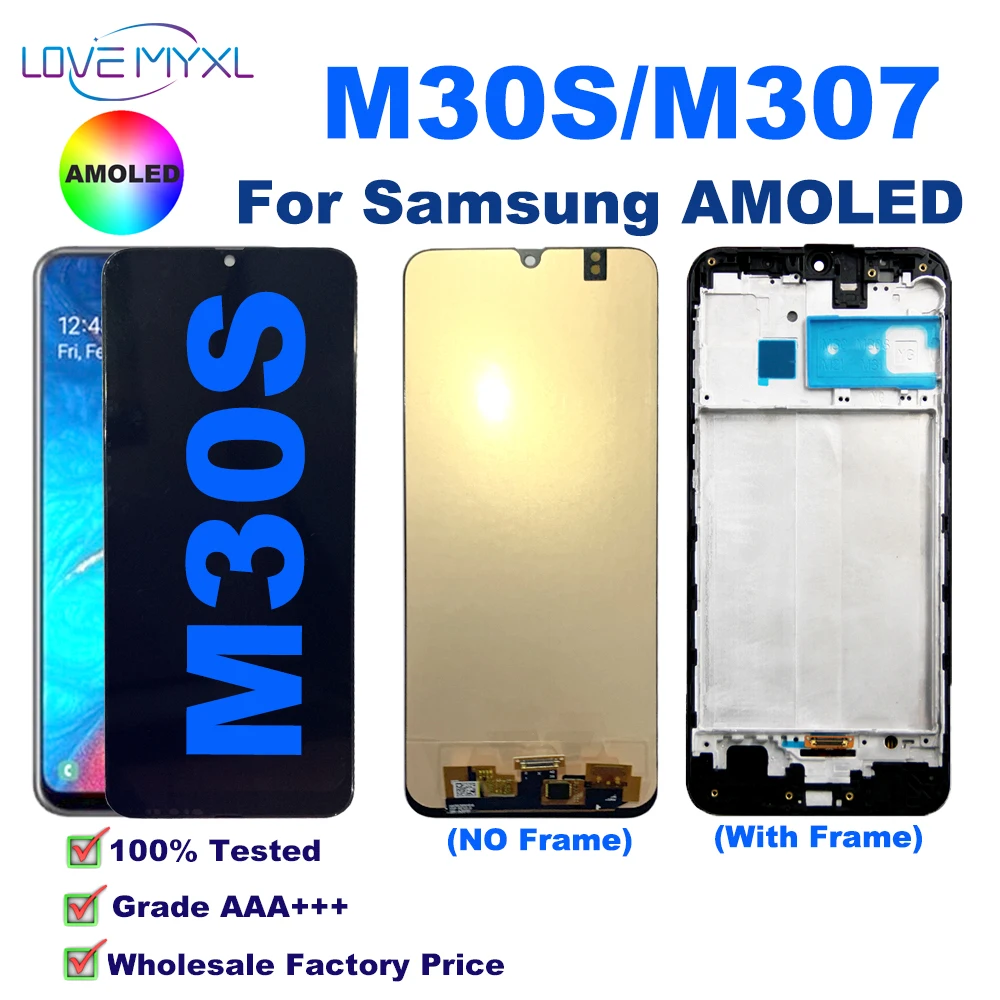 

AMOLED For Samsung Galaxy M30S M307 SM-M307F SM-M307DS LCD Display Touch Screen Digitizer Assembly With Frame Replacement Parts