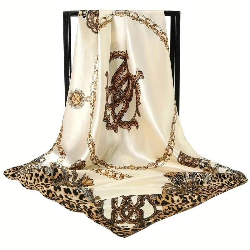 90*90cm Seiden-Satin Quadratischer Schal Damen Leopardenmuster Stirnband Luxus Designer Schal Taschentuch Foulard Seiden-Haarband – Detail 7
