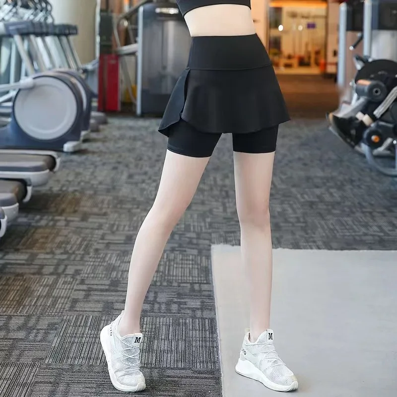 4XL Open Crotch Fake Two Piece Panties with Front Back Pockets Outdoor Fitness Pants Cropped Trousers Sporty Crotchless Clubwear