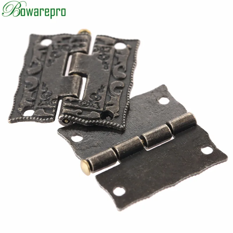 4Pcs Vintage Jewelry Boxes Wooden Case Small Hinges Antique Bronze Furniture Cupboard Cabinet Iron Fittings Screws 26*23mm