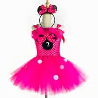 Robe Tutu Mickey rose pour filles mignonnes, en Tulle au Crochet, avec points blancs et nœud pour cheveux, robe de Cosplay de dessin animé pour fête d'anniversaire pour enfants 4