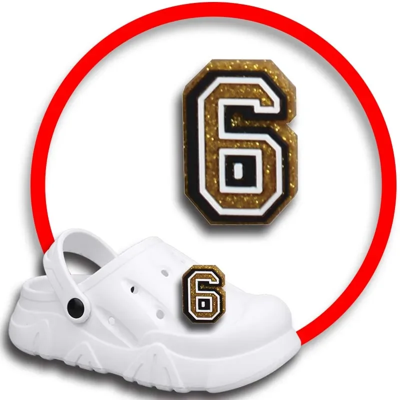 

1 шт. булавки для Crocs, шармы, аксессуары для обуви, украшение с золотым номером, джинсы, женские сандалии, пряжка, Детские сувениры, мужские значки