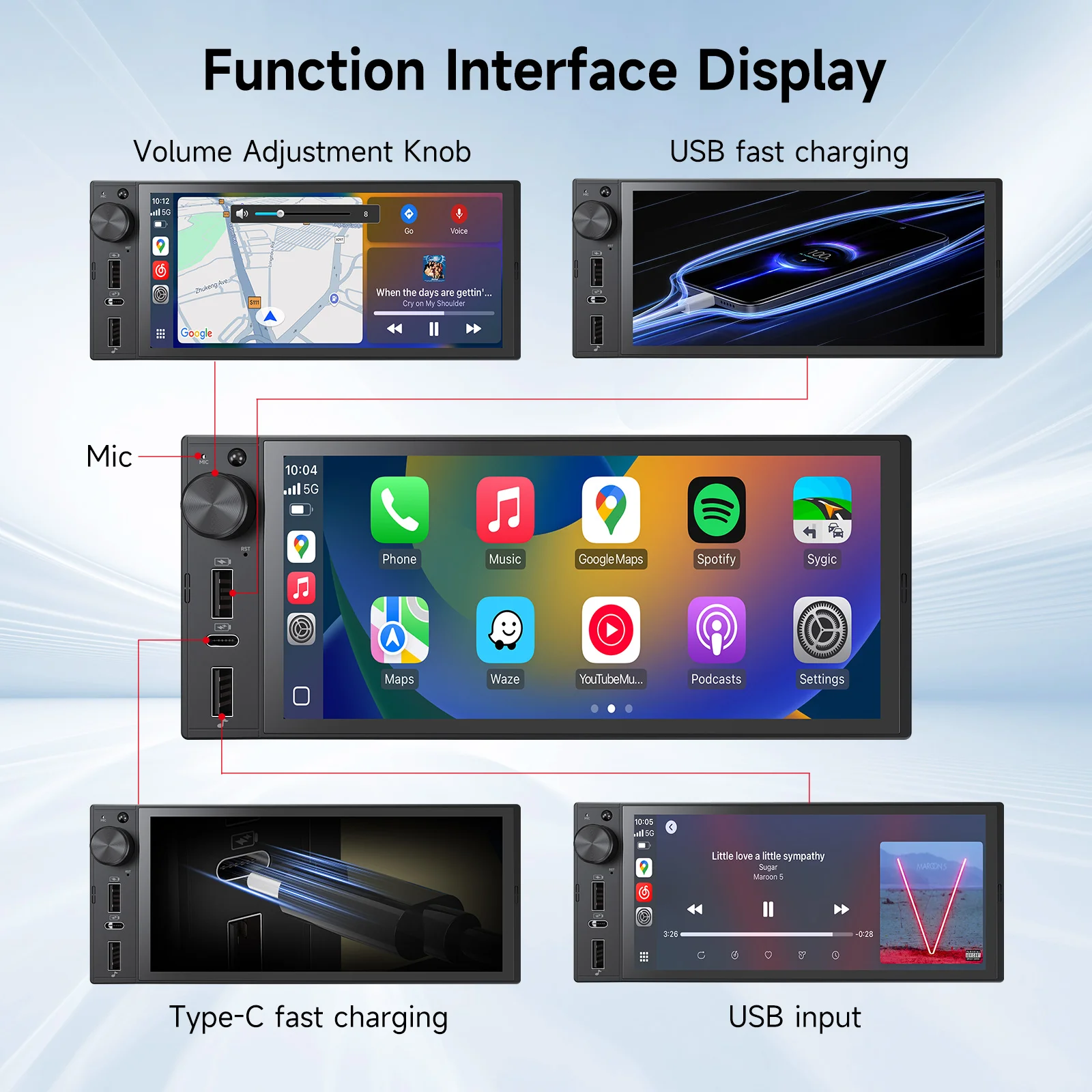 IPS 6 Inch 1Din Wireless Or wired Carplay Android Auto Car Radio Multimedia MP5 Player 1 Din DVD Bluetooth Stereo USB Charging