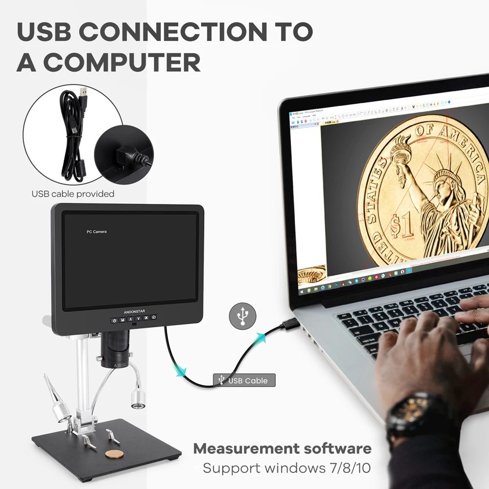 Andonstar Trinocular AD249SM HDMI USB Digital Microscope 2000X 10.1" IPS LCD for Electronics Soldering Tool for PCB Solder Check 3