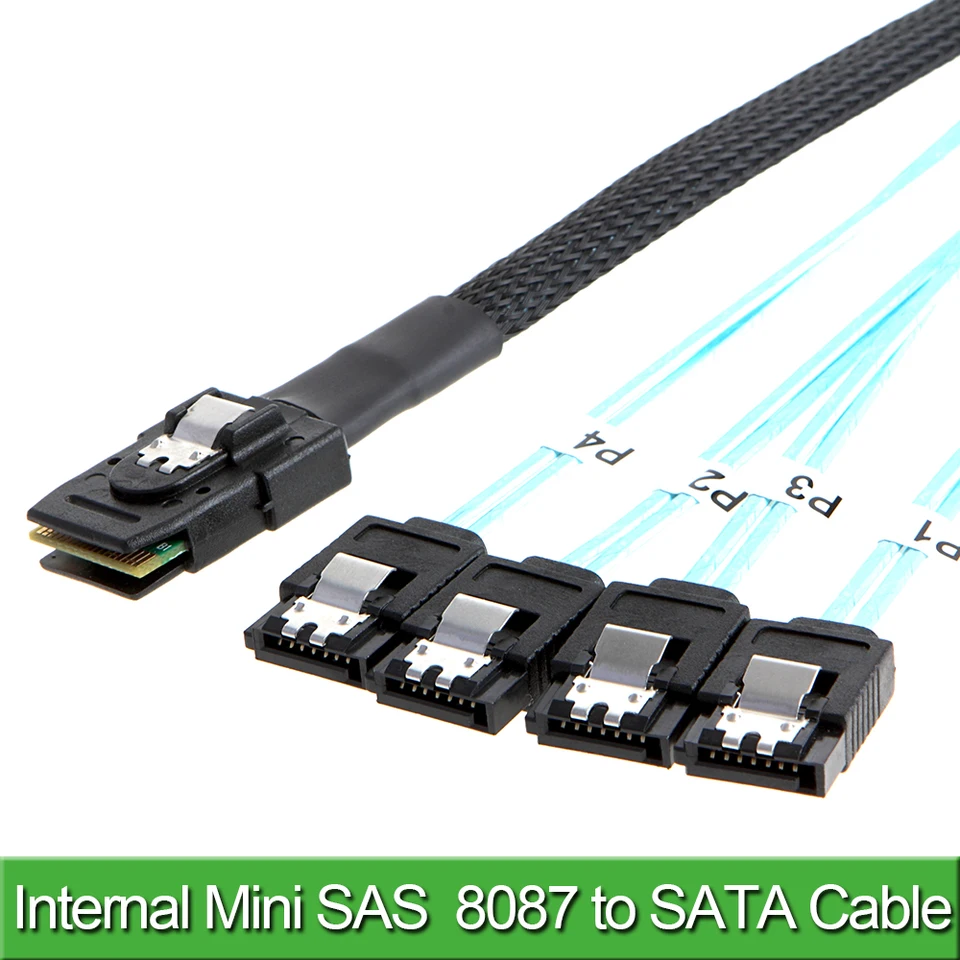 Câble Mini SAS SFF-8087 Vers 4 SATA Avec Verrouillage - 50 Cm