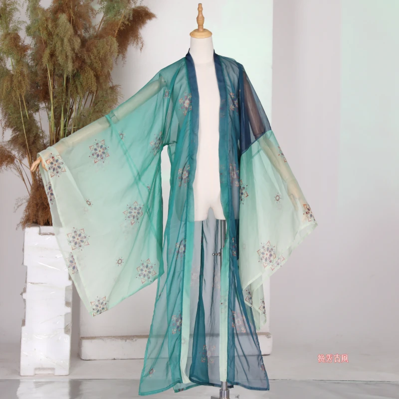 

Ancient Style Chinese Traditional Han Clothing Bronzing Printed Chiffon Elegant Sun Protection Coat