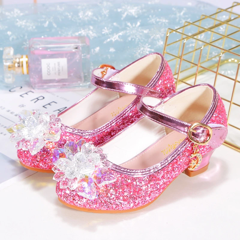 Zapatos de princesa para niñas, zapatos de vestir para niñas, modelo zapatos de cuero, tacones altos plateados para niños, zapatos de cristal para escenario| | - AliExpress