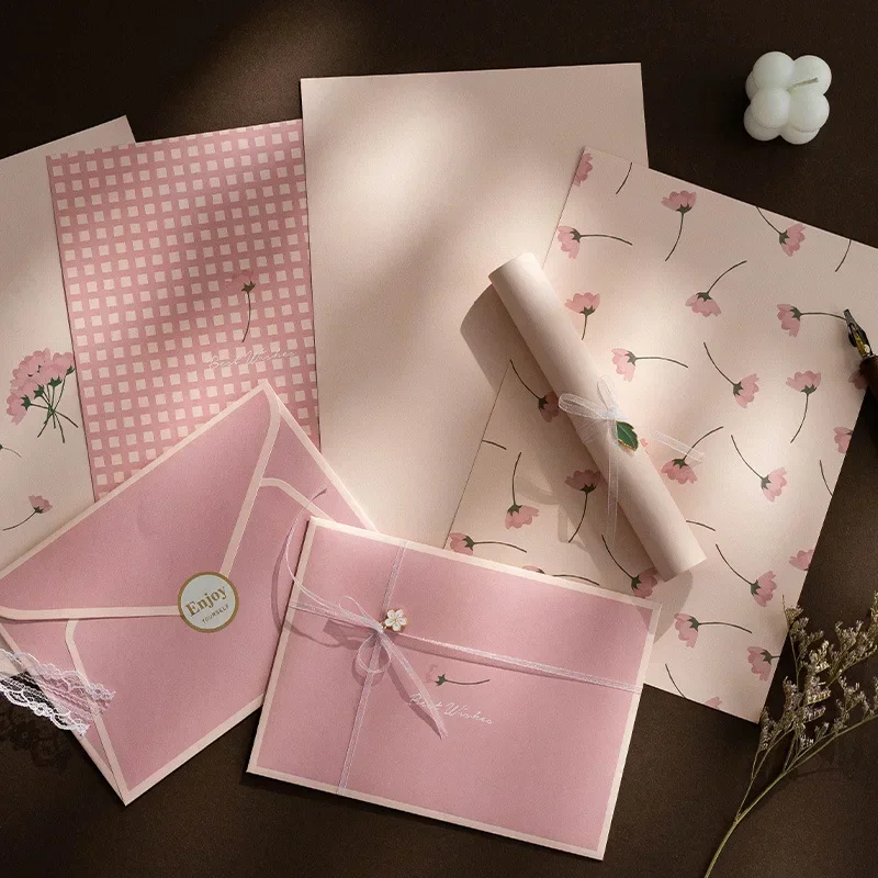 12pc Kawaii Flowers Envelopes Letter Pads Set Wedding Party Invitations Cards Cover Envelopes with Stickers for Party Christmas