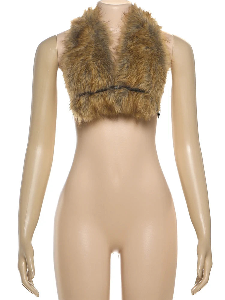Women Fluffy Halter Vest for Party and Night Out