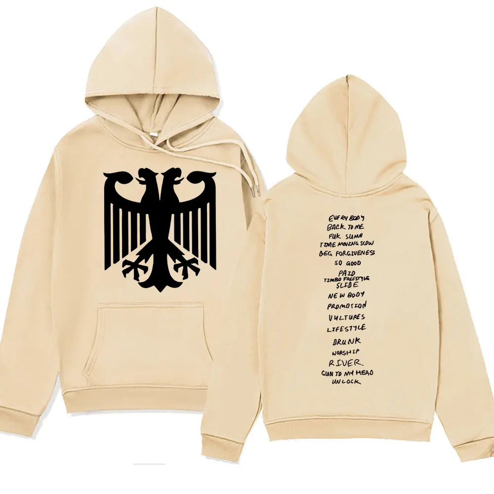 Rapper Kanye West Vultures Album Graphics Printed Hoodies Men Women's Hip Hop Vintage Hooded Sweatshirts Oversized Streetwear