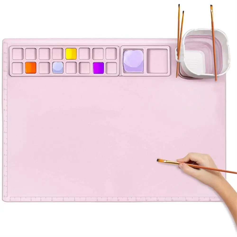 2023 Thickened Silicone Painting Mat for Kids with Detachable Cleaning Cup  Non-Stick Art Pad with 10 Brushes ​Sponge - AliExpress