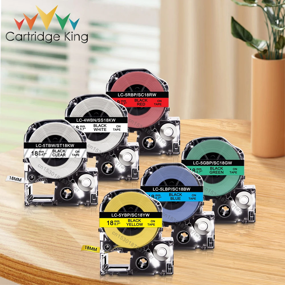 엡손 라벨 테이프용 라벨 리본, SS18KW, ST18KW, SC18RW, SC18YW, SC18BW, SC18GW, 18mm, LW 400 라벨 메이커와 호환 가능, 6 가지 색상