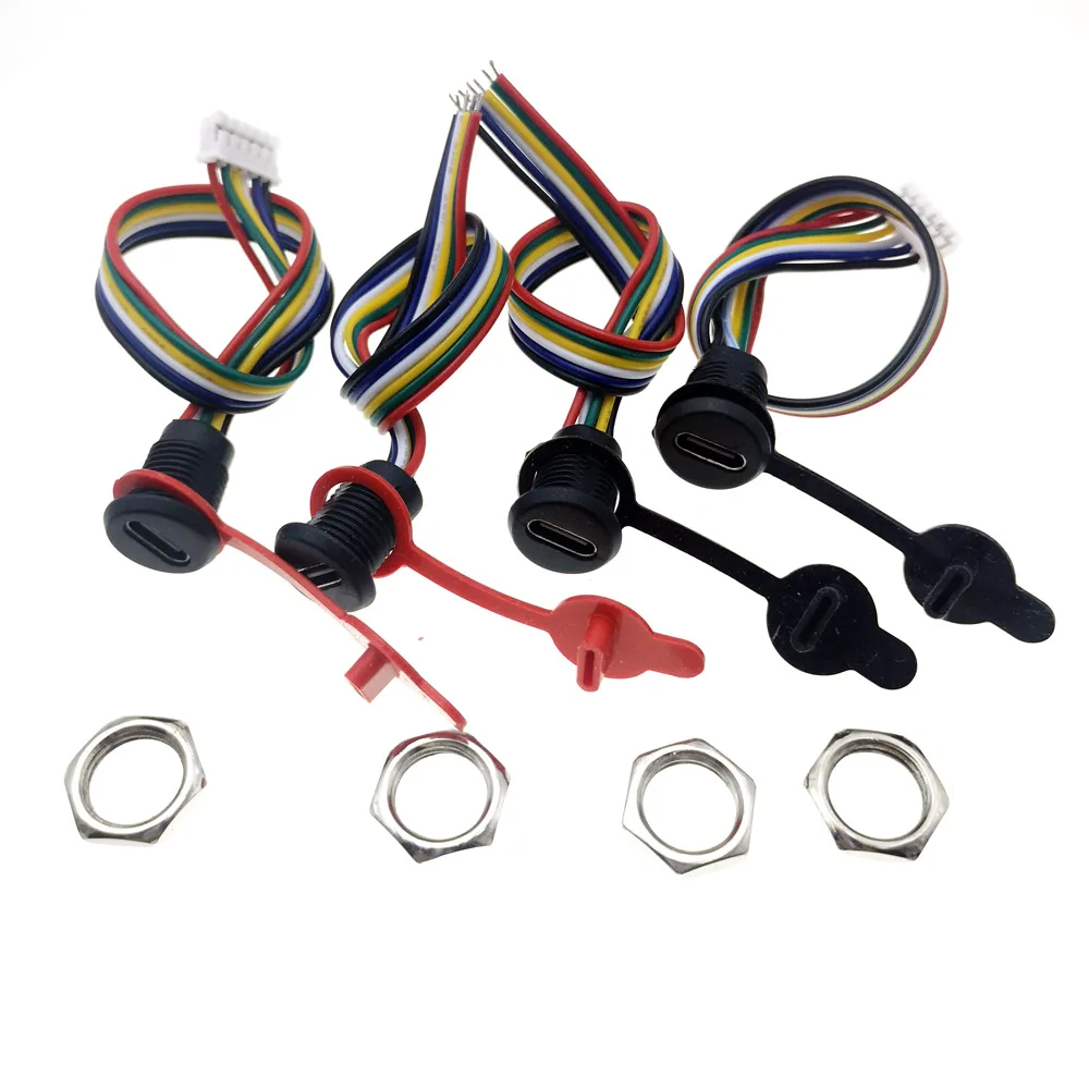 25 Stück 6-Pin USB-C-Steckverbinder Typ-C Wasserdichte Buchse mit CC1/CC2-Kabel PH 2.0 Mutterverriegelung Panelmontage TPC Schnellladeanschluss – Detail 1
