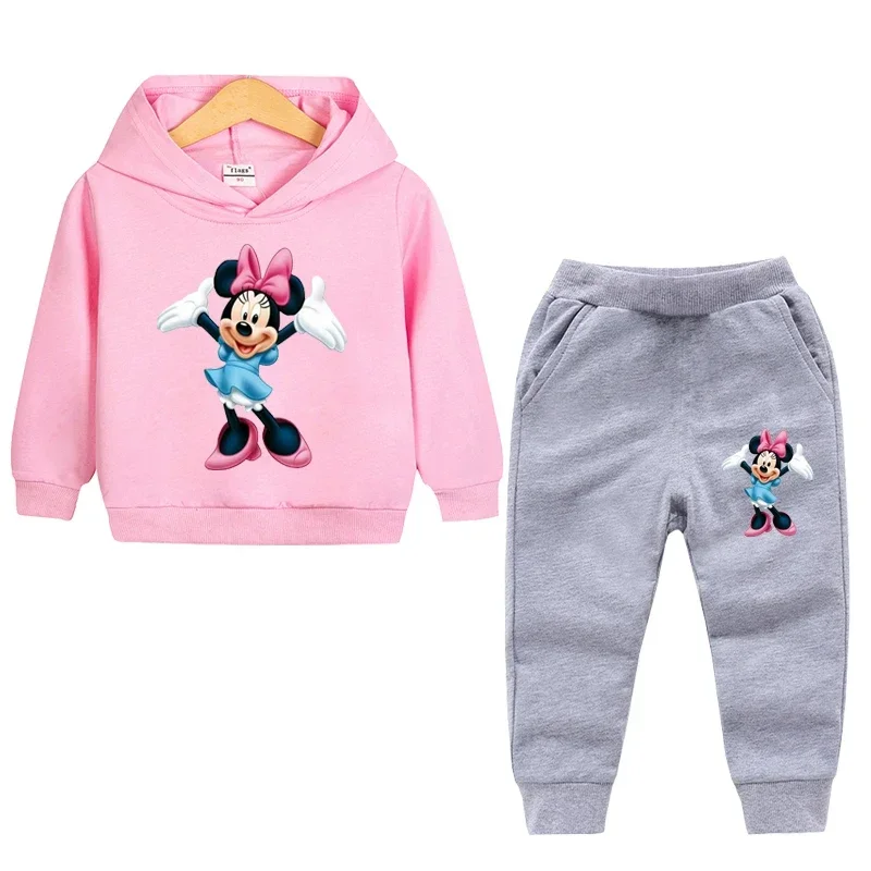 thumbnail image 1 of Conjunto de 2 piezas de ropa de Disney para niñas, primavera y otoño, con estampado de Minnie, sudaderas con capucha y pantalones deportivos para niñas pequeñas, 1 of 5