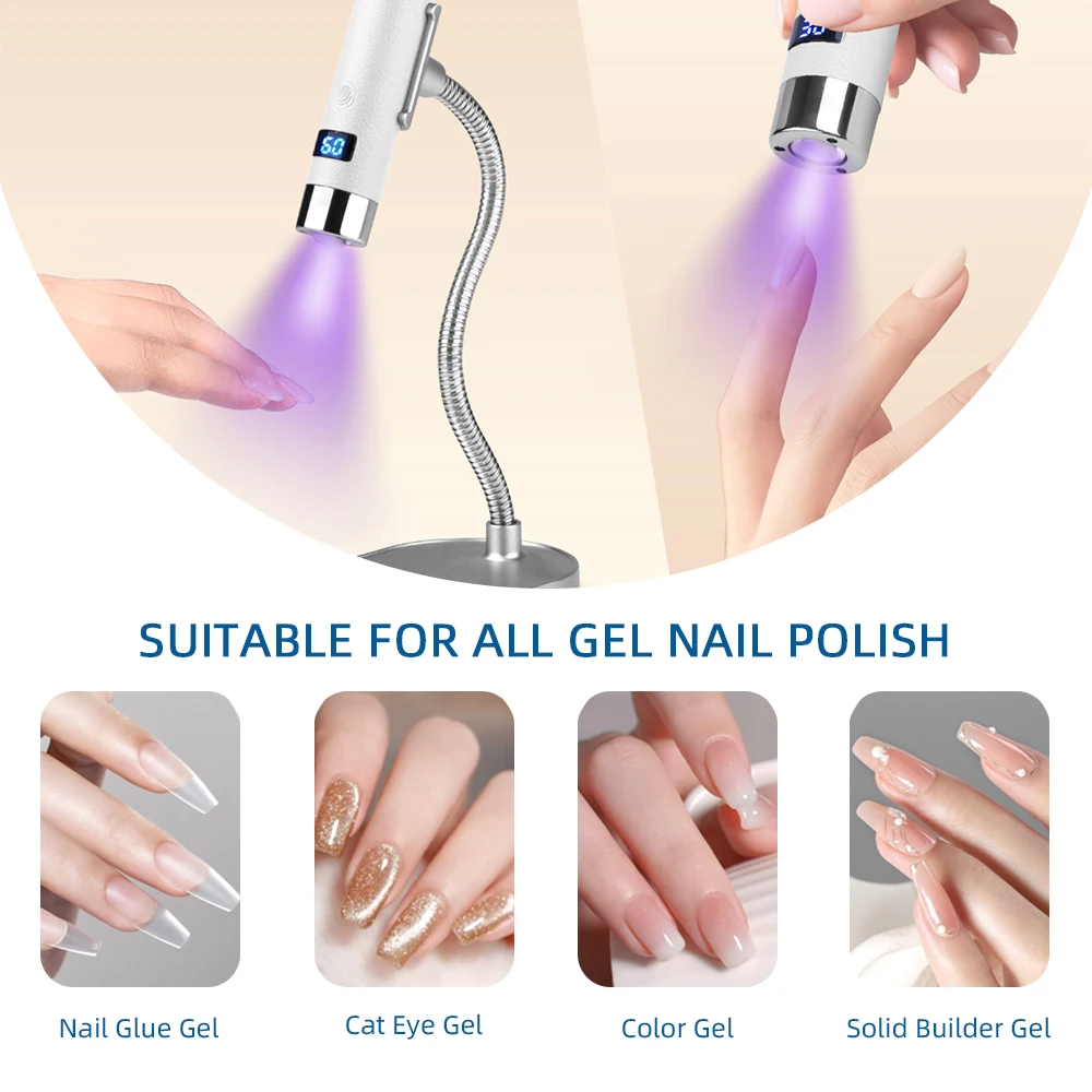Portable Nail Dryer Light UV Nail Lamp Rechargeable Gel Nails Lamp With Flexible Hose  LED Therapy Light Nail Art Tools