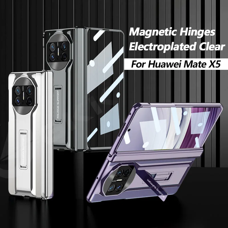 

Electroplated Clear Case For Huawei Mate X5 Magnetic Hinge Cover All-included Screen Glass Holder For Huawei Mate X3 Case