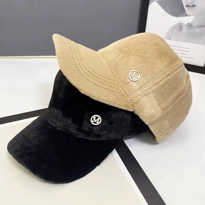 M Versatile Baseball Cap Blended Brand Female Autumn And Winter All Match Plush Suitable For Big Face baseball cap