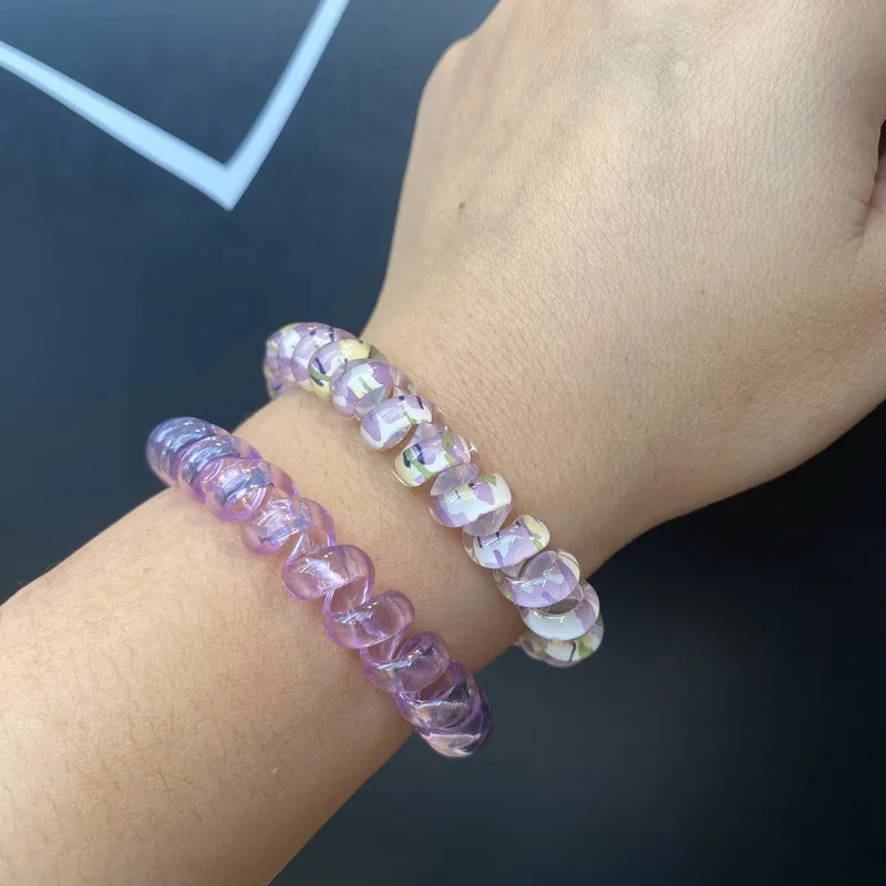 6 teile/satz Frauen Telefon Draht Haar bänder Mädchen Stern Druck Spiral schnur Haar gummi elastische Haar gummis Haar Seil Gummi Zubehör – Detail 4