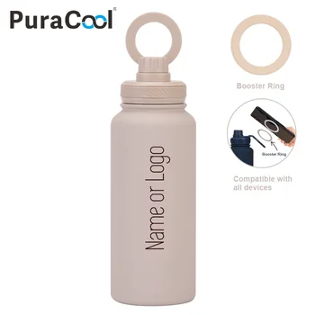 PuraCool Custom Water Bottle with Phone Holder 1L 1000ML 32oz Magnetic Tumbler Flask Personalized Gift