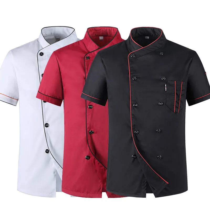 Short Sleeve Restaurant Chef Kitchen Work Uniforms Double Breasted Sushi Bakery Cafe Waiter Catering Service Jackets or Aprons short sleeved food service jacket kitchen restaurant work uniforms bakery cafe chef cooking clothes summer workwear clothing