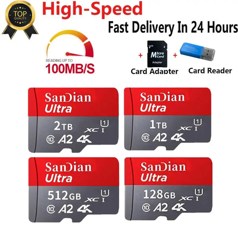 Originale 2Tb Micro Tf Sd Card A2 Memory Card Tf/Sd 128Gb 256Gb 512Gb Mini Memory Card 32 64Gb Class10 Per Fotocamera/Telefono 2024 Nuovo