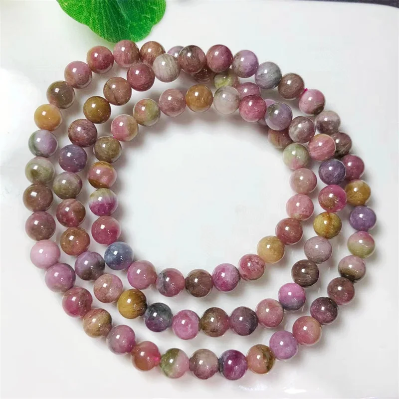 

Natural Tourmaline Triple Circle Bracelet Healing Fashion Reiki Crystal Fengshui Jewelry Birthday Gift 1pcs 6MM