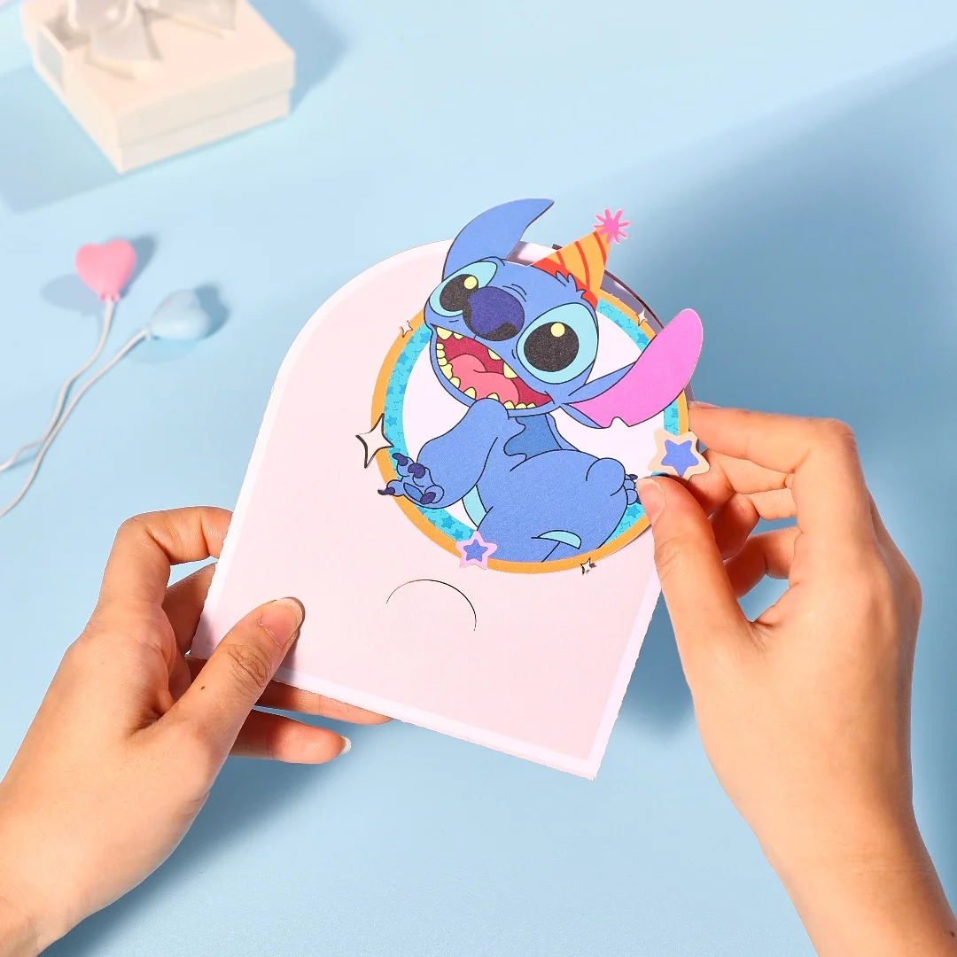 Stitch Celebrate Birthday Greeting Card Creative Double Door Pop Up 3D Card Boojiboo & Angel Birthday Postcard Gifts greeting cards