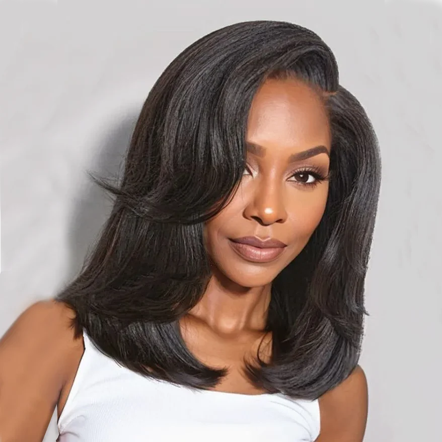 Yaki Straight Human Hair Wigs Pre Cut 13x4 HD Lace Front Wig Bye Bye Knots 200% Density Human Hair Wig Pre Plucked With Baby 3
