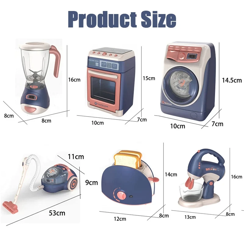 Pretend Kitchen Play Toys Electric Vacuum Cleaner Water Sweeper Household Juicer Dispenser Washing Machine Simulation Appliances 5