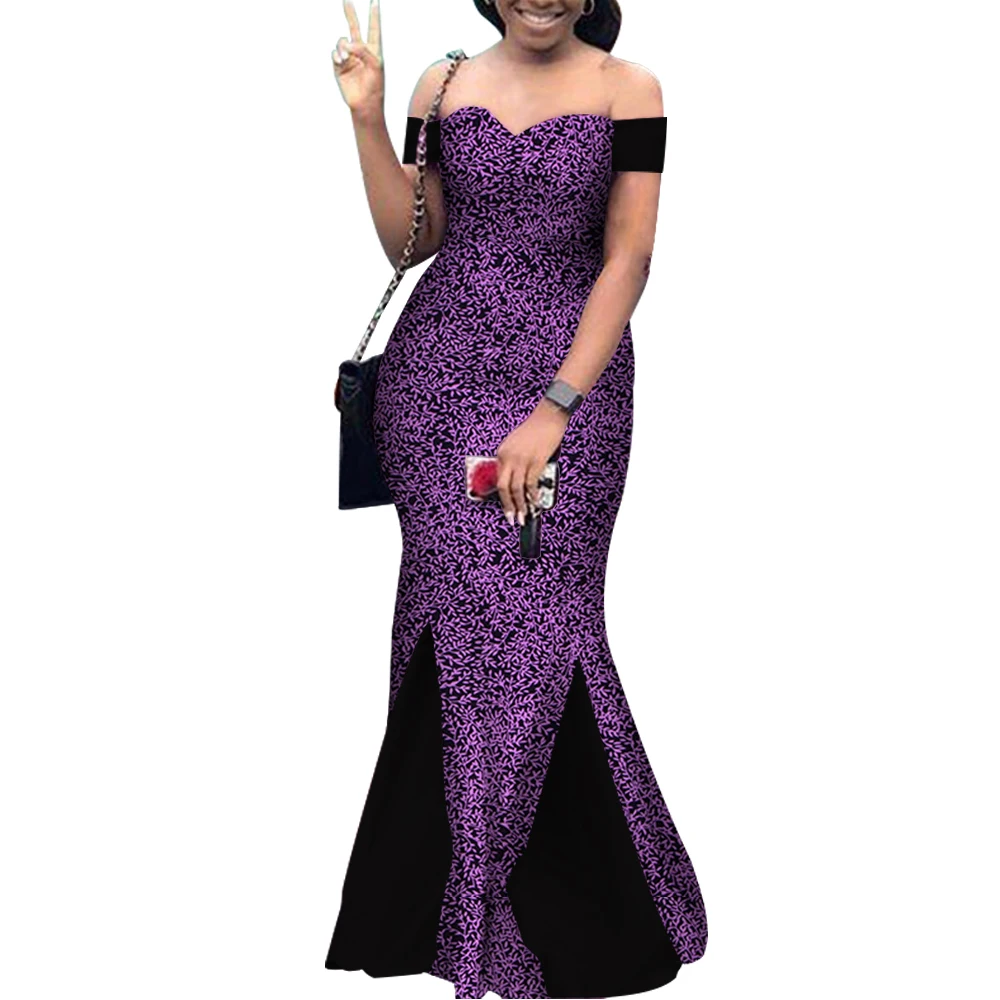 Fashion Ankara Dresses Women Slash Neck African Wax Print Dress Bazin Riche  African Clothes for Women Evening Party WY3654 - AliExpress 200000532