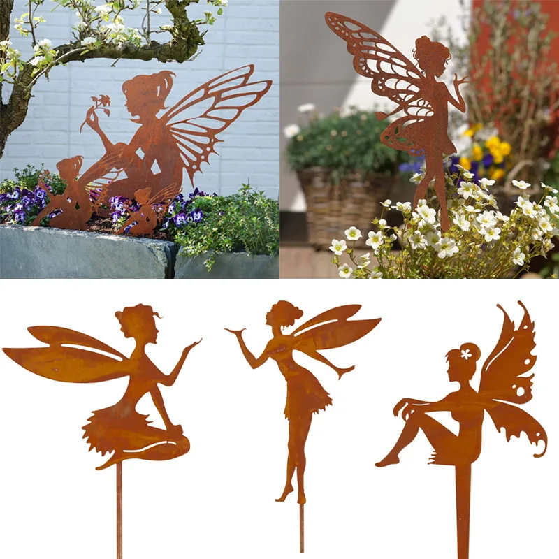 

Butterfly Fairy Garden Metal Craft Pendant Garden Decoration Indoor Outdoor Ornament Miniature Lawn Garden Statues Sculpture